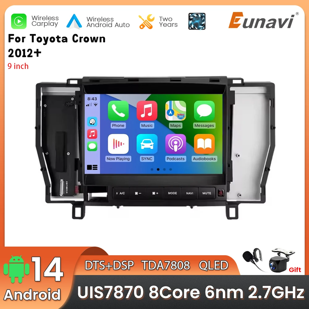 Android 14 2 Din Car Multimedia Player For Toyota Crown 2012+ Head Unit Stereo GPS Navigation BT WIFI