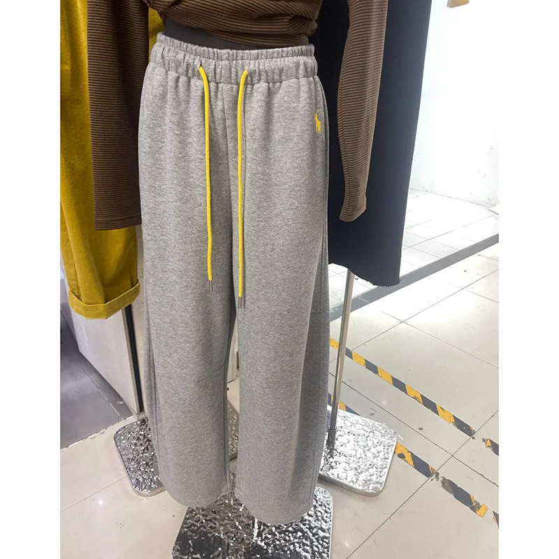 أنثى كلاسيكية مصمم فضفاض مستقيم الساق السراويل النساء عالية الخصر عارضة اليومية السراويل الفتيات أزياء الرباط السراويل