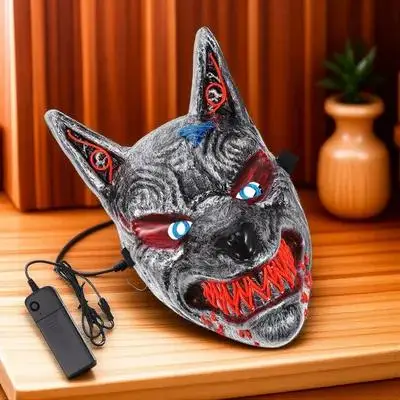 1Pcs LED Halloween Mask Wolf Head Glow Mask Light Up Scary Horror Party Supplies Costume Party Supplies Face Cover for Halloween