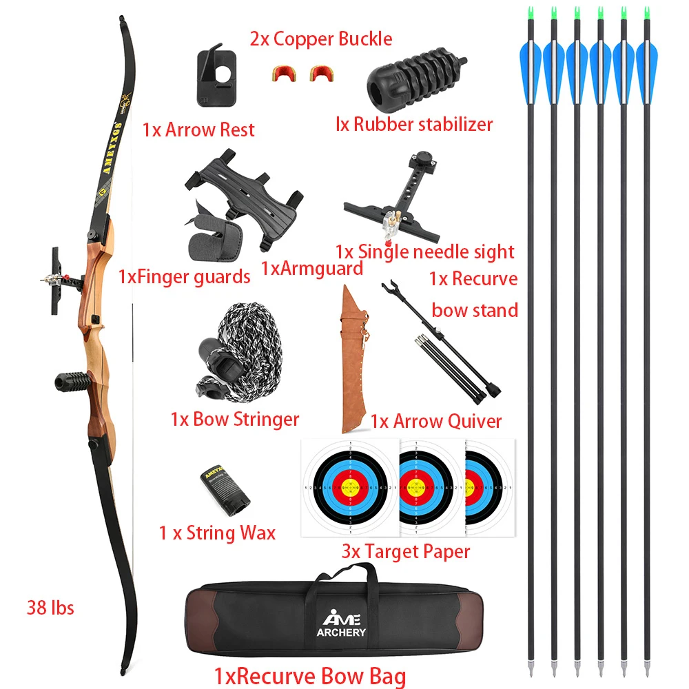 68 Inch Recurve Bow 20-40lbs Archery Takedown Bow Carbon Arrow Set Right Hand Split Wooden Bow Outdoor Shooting Hunting Target
