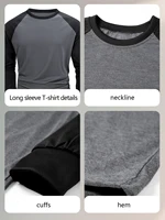 T-shirt à manches longues raglan pour homme, col rond décontracté, style baseball, avec blocs de couleur et patchwork, idéal pour le quotidien, l'entraînement et les activités de plein air 5