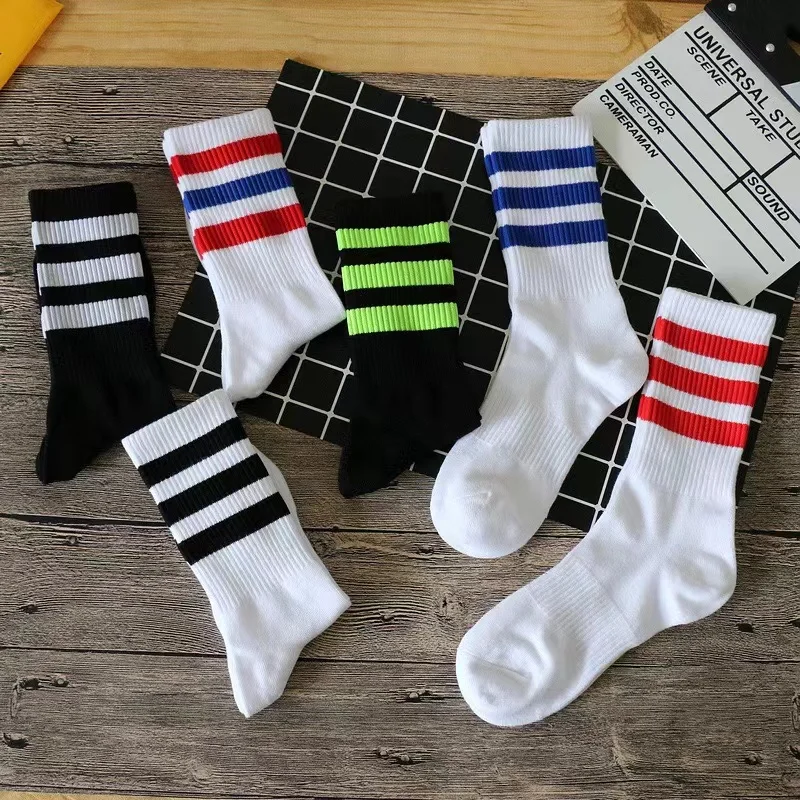 New Men/Women 3 Three Stripes Cotton Socks Retro Old School  Hiphop Skate Long Short  Meias  Harajuku White Black Winter Cool