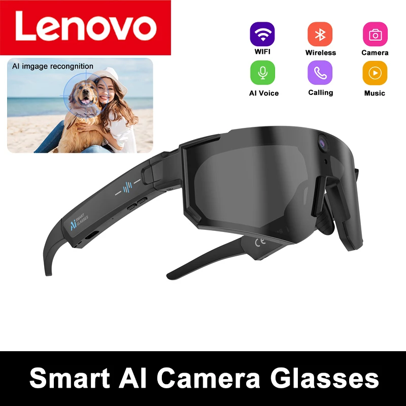 Lunettes intelligentes de cyclisme Lenovo avec caméra 800MP, photochromiques, appels Bluetooth, photo, vidéo, ChatGPT, musique, traduction