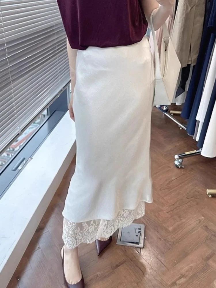 

Elegant Lace Mermaid Patchwork Skirt New Sweet High Waist Slim Faldas Japan Luxury Premium All-match Moda Mujer Falda