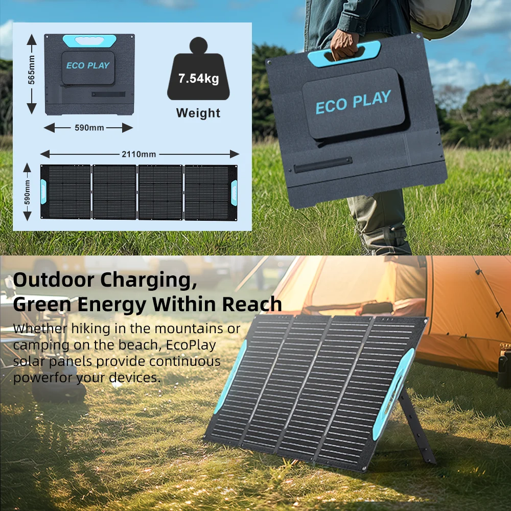 ECOPLAY 200 واط الألواح الشمسية المرنة في الهواء الطلق إمدادات الطاقة في حالات الطوارئ IP65 مقاوم للماء المحمولة حقيبة قابلة للطي للتخييم RV الصيد #4