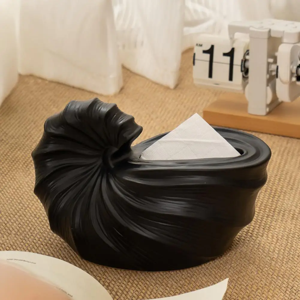 Paper Towel Dispenser Ceramics Tissue Box with Spiral Conch Surface Design Matte Glaze Stain-resistant Towel for Bathroom