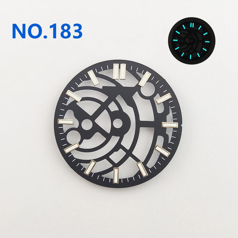 watch dial 28.5mm black/blue Hollow skeleton dial Blue Luminous nh35 Watch Face Watch Accessory Suitable For NH35/NH36 Movement