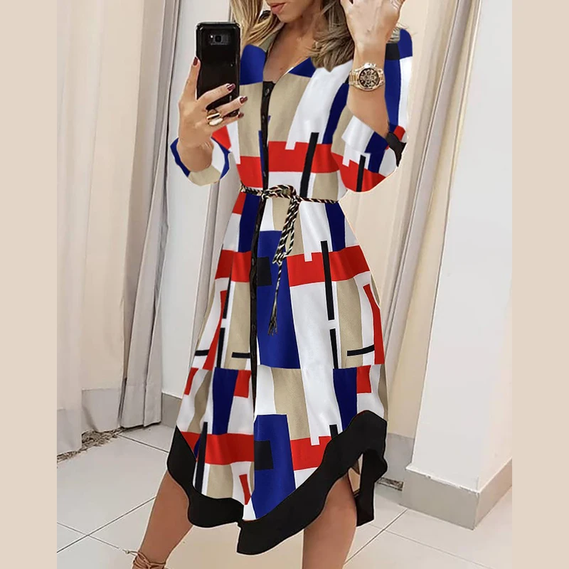 Womens Summer Dresses Lapel Neck And Irregular Hem For Girls&Ladies