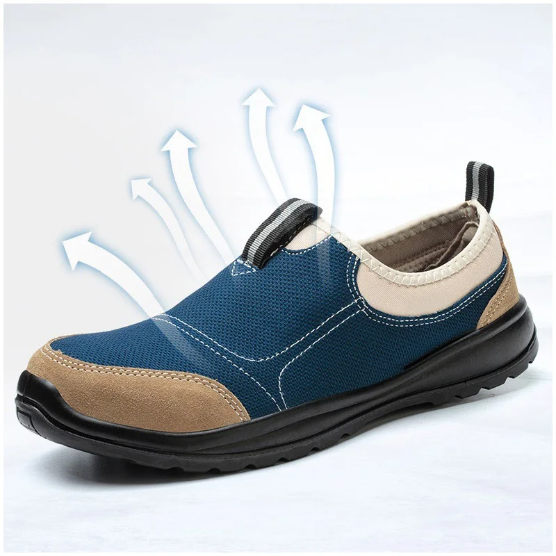 

Мужские повседневные дышащие стальные носки, рабочая обувь, летние защитные ботинки без шнуровки, рабочие кроссовки, защищающие обувь