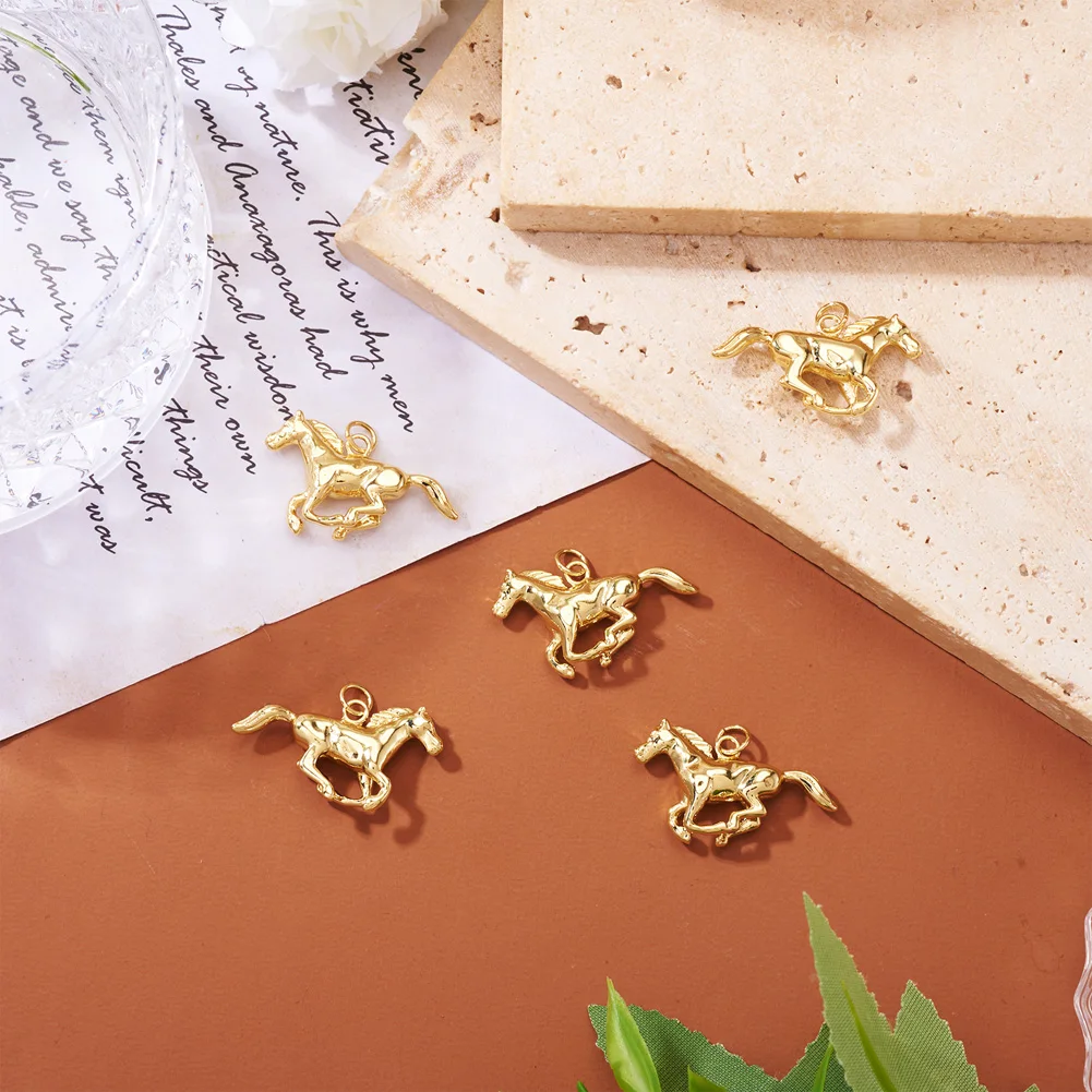 Pandahall 5pcs Horse Brass Pendants with Jump Rings Gold Color Plated Metal Charms For Necklace Bracelet Jewelry Making Gift