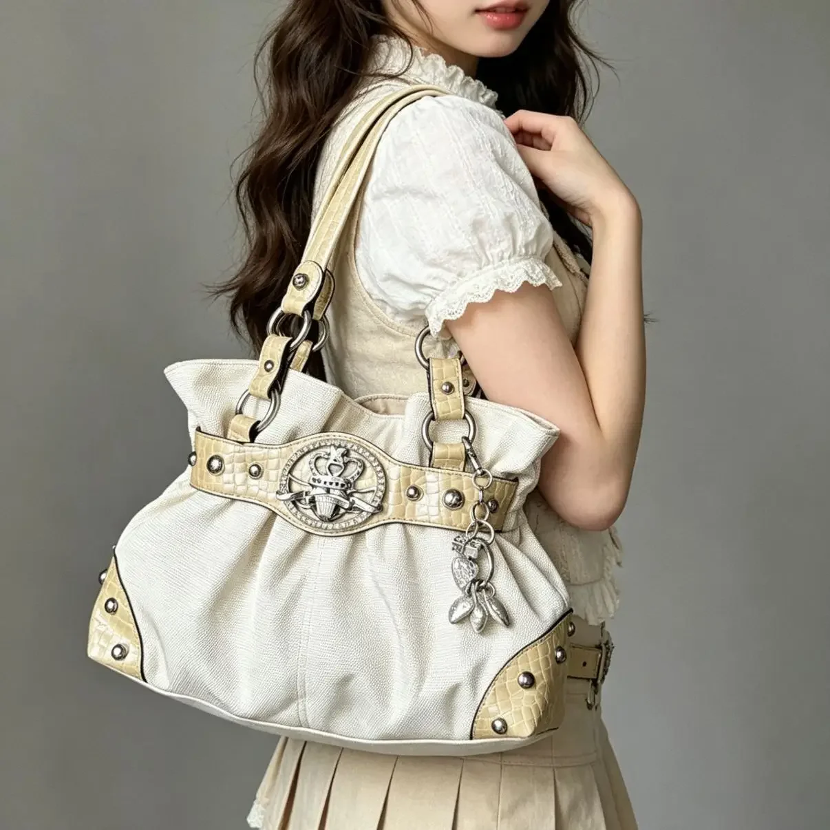 Luxury Y2K Hot Girl 2000s New Vintage Bright Color Distressed Gothic Punk Underarm Bag Tote Bag Sweet Cool Crossbody Bag