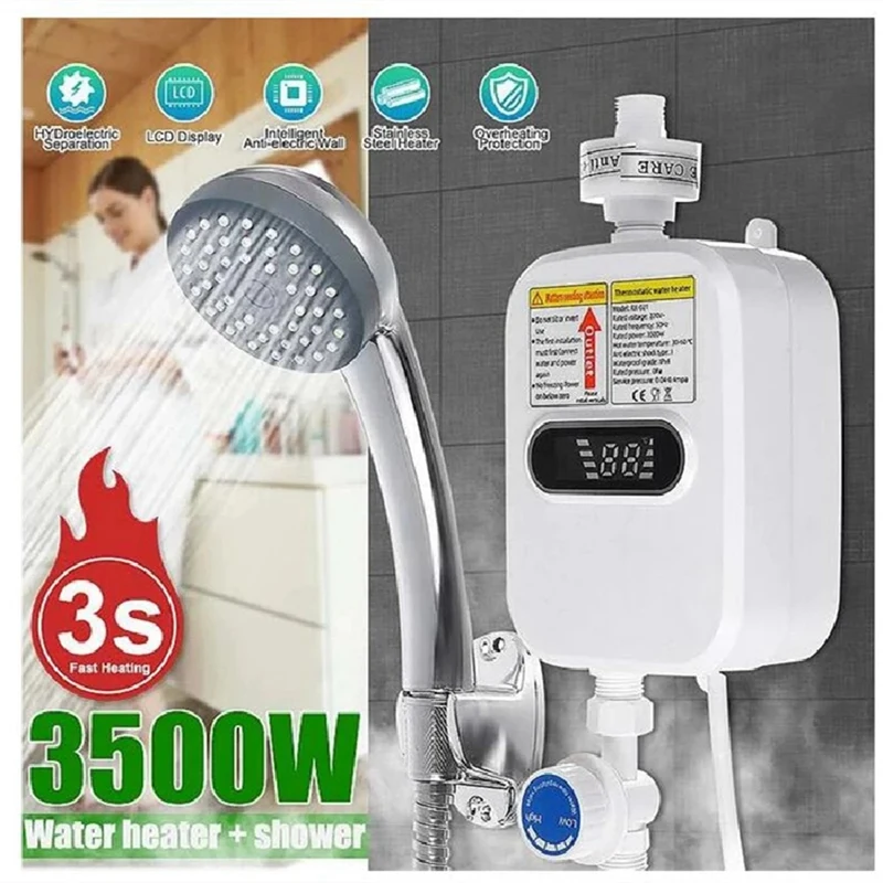 Calentador de agua instantáneo para ducha, grifo de baño, enchufe, calentador de agua caliente, 3500W, pantalla Digital para casa de campo