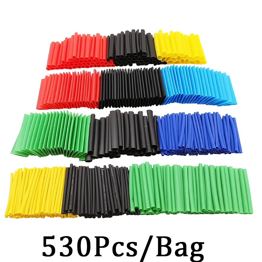 

530Pcs Heat Shrink Tube Kits 2:1 Polyolefin Heat Shrinkable Tube Assorted Kit Insulated Waterproof Wire Cable Protector Sleeving