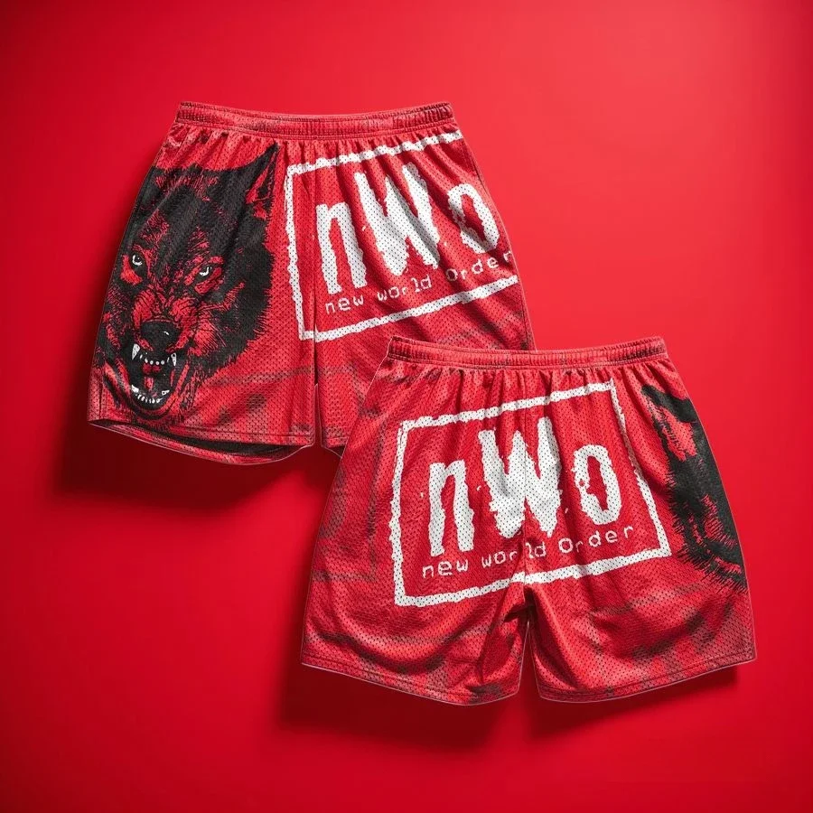 Retro Shorts Men Women Kids NWO Wolfpac Wolf Shorts Royal Rumble Breathable Quick-Drying Oversized Daily Beach Casual Shorts