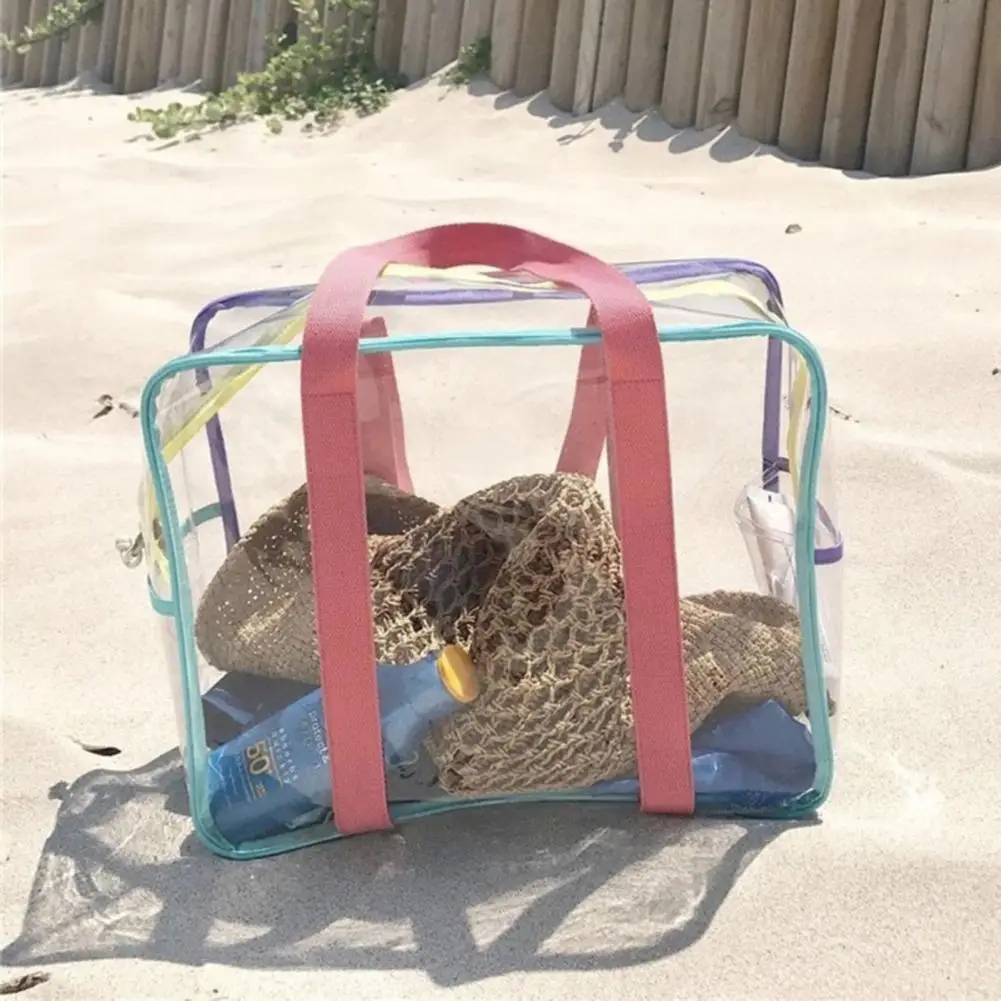 Transparent PVC Travel Duffel Bag See Through Tote Bag Waterproof Beach Bag Clear Handbag Stadium Approved Sport Fitness Bag