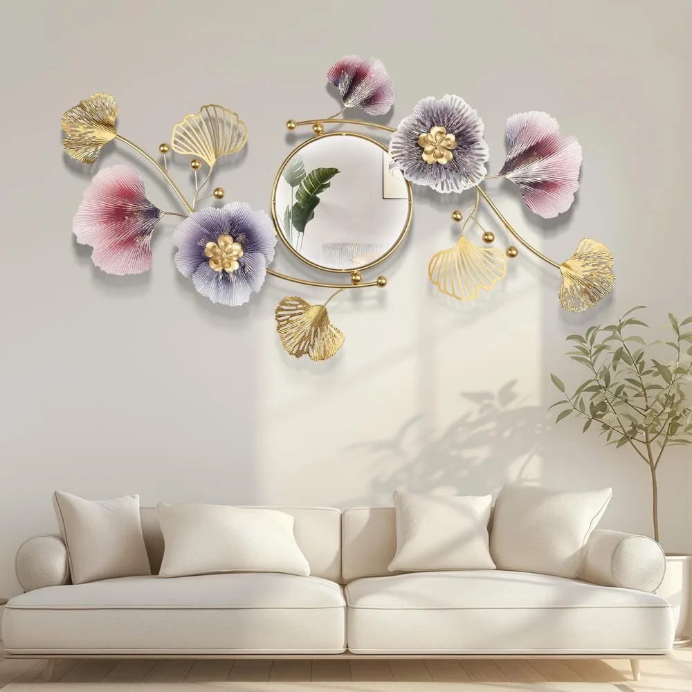 

Large Wall Mirror,Modern Wall Mirrors Decorative,3DMetal Ginkgo Biloba Design - Perfect for Living Room,Bedroom,Wall Decor