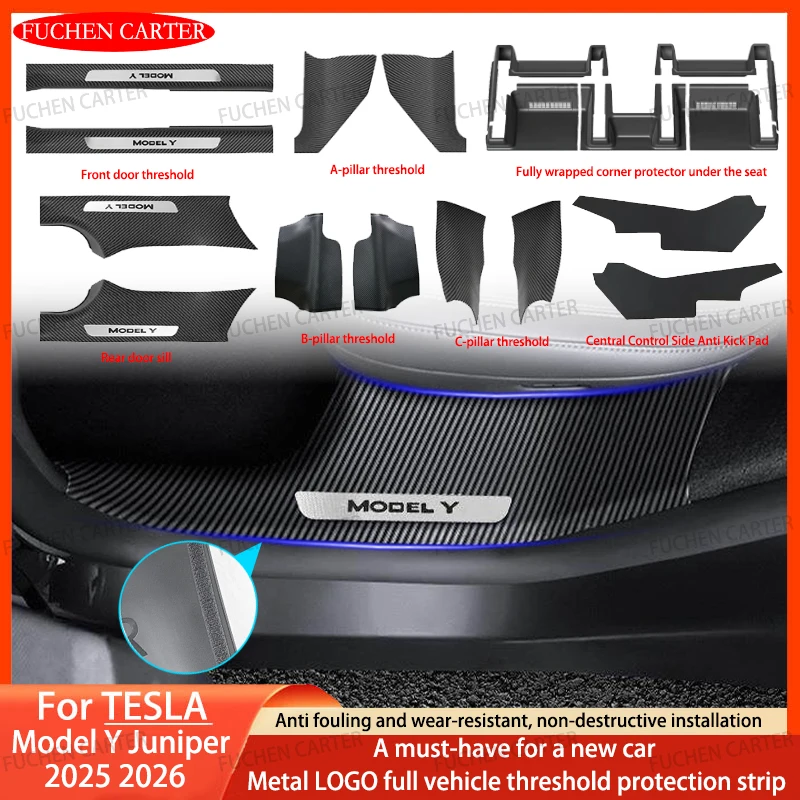 For Tesla New Model Y Juniper 2025 2026 ABS Front Rear Door Sill Protector Threshold Strip Anti-kick Guard Panel Waterproof Pad