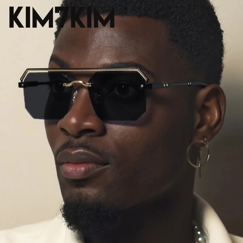 

Square Punk Rimless Sunglasses Men 2025 Luxury Brand Double Beam Retro Sun Glasses For Male Classic Vintage Eyewear UV400 Shades