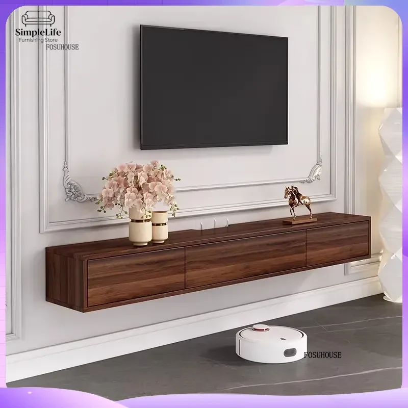 Nordic Suspended TV Stand Modern Wall Mounted TV Cabinet with Hidden Storage Multifunctional Set Top Box Rack Simple Living