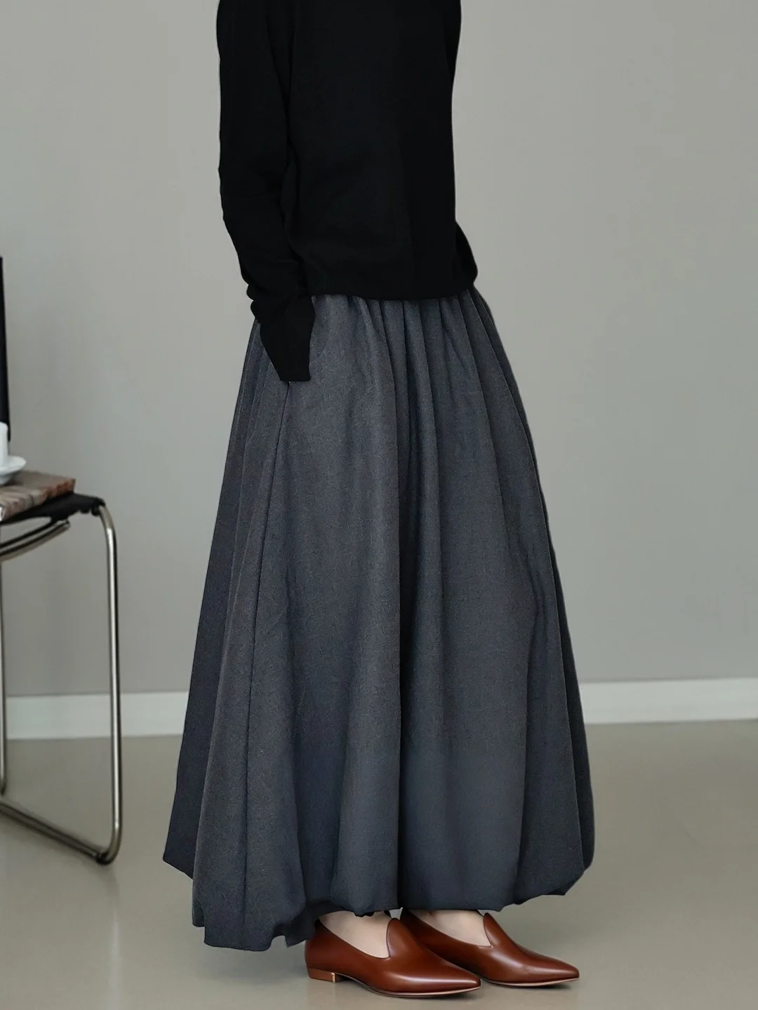 

Элегантная шерстяная юбка миди А-силуэта с завышенной талией, стройнящая фигуру, в стиле casual и формальный, на все сезоны, для женщин