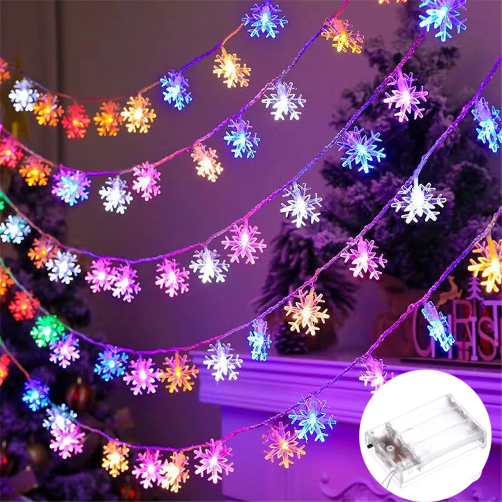 1pc LED Christmas Snowflake String Light Indoor & Outdoor Hanging Decorative Lighting Fairy Atmosphere Lamp For Garden Party