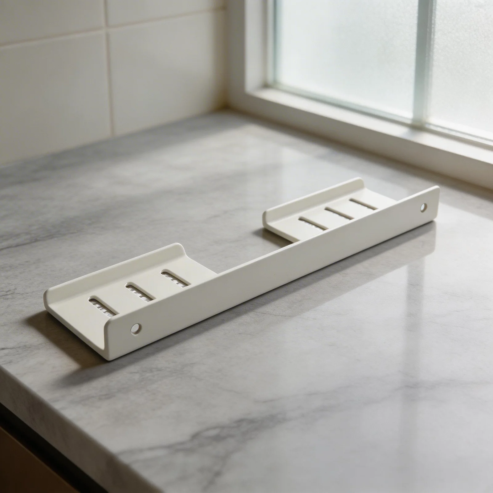 Compact U Shaped Wall Mounted Shelf for Sink Storage Holds Dish Brushes Soap Pads Skincare Bottles and Sponges Within Reach