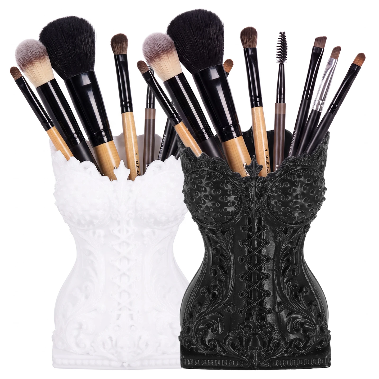 Gothic Corset Makeup Brush Holder with Tube Styling Skull Detail Cosmetic Brush Storage Box Pen Holder Halloween Christmas Gifts