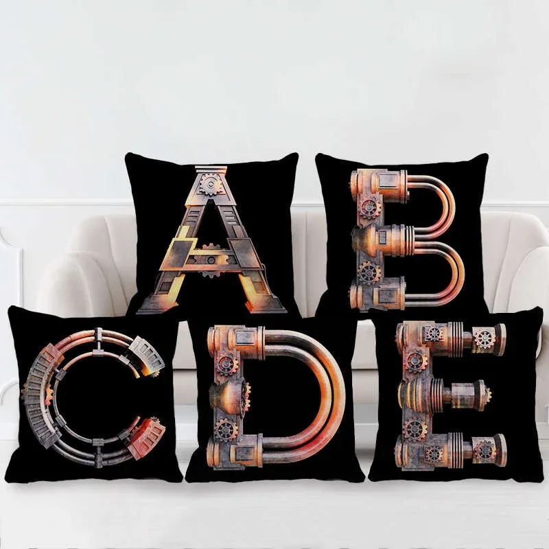 45X45CM Federak الشمال الإبداعية المعادن وسادة سوداء بسيطة شخصية 26 الحروف الإنجليزية ل كيس وسادة والعتاد الميكانيكية #2