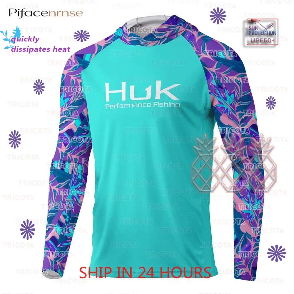 Camisetas con capucha para pesca HUK, ropa de pesca transpirable UPF 50+, camisetas de pesca de manga larga de secado rápido para hombre, Camisa De Pesca