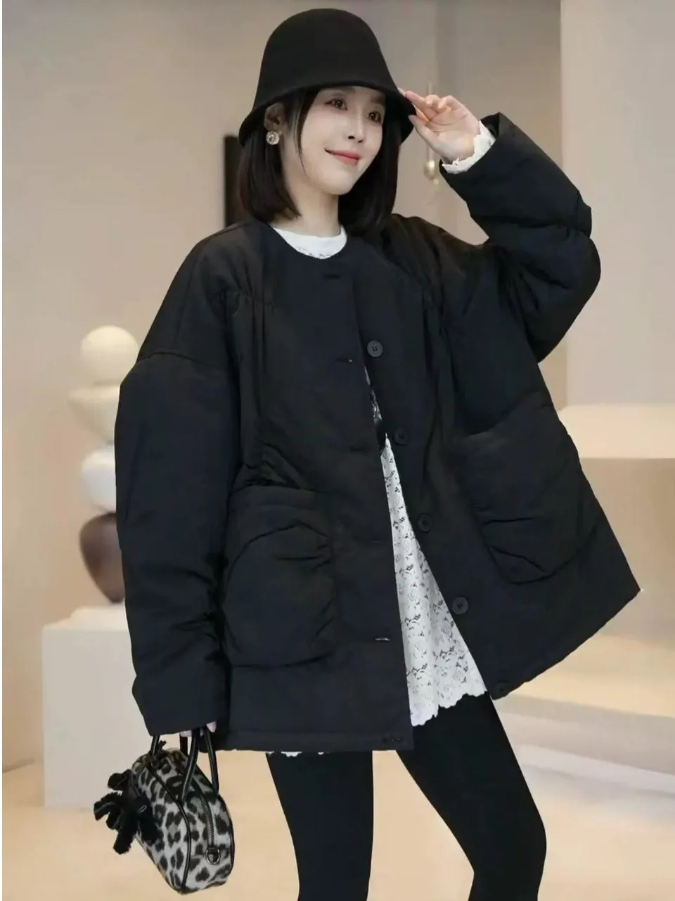 Haut de gamme femmes Design plié Thiened coton 2025 automne hiver ample minceur chaud manteau coréen Sle Long Sve rond Ne
