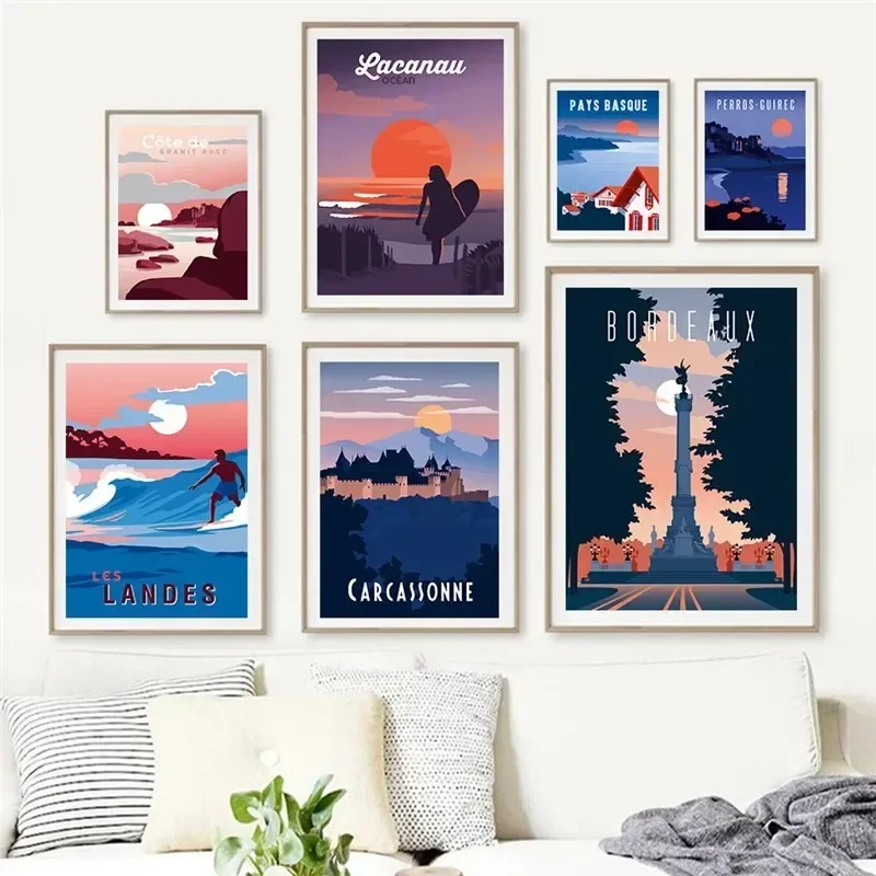 Frankreich Paris Marseille Reise Stadtlandschaft Alpen Berge Minimalistischer Wandkunstdruck Leinwandgemälde Poster für Heimdekoration