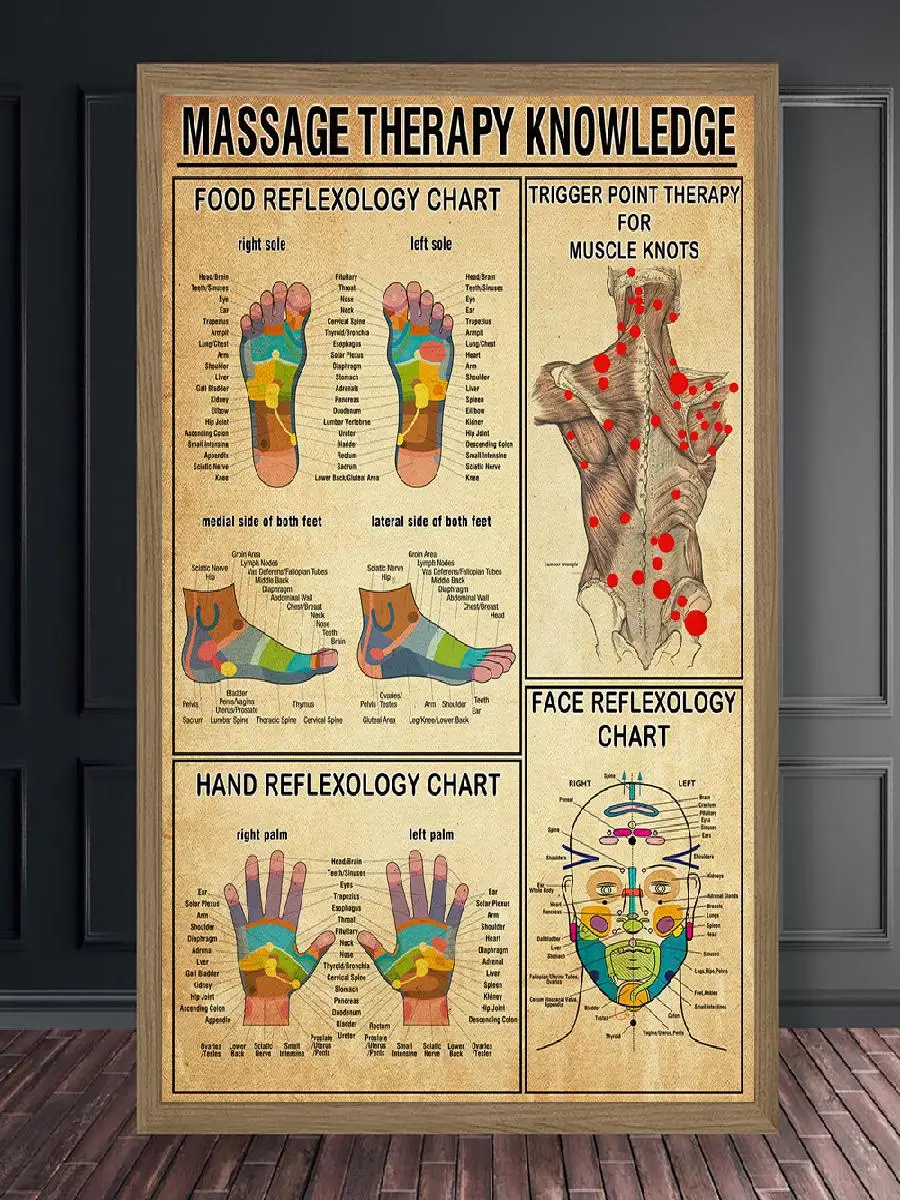 Massage Therapy Knowledge Poster  Hand Chart Canvas Painting for Bedroom Home Decor and Gifts  Wall Art Print for Relaxation and