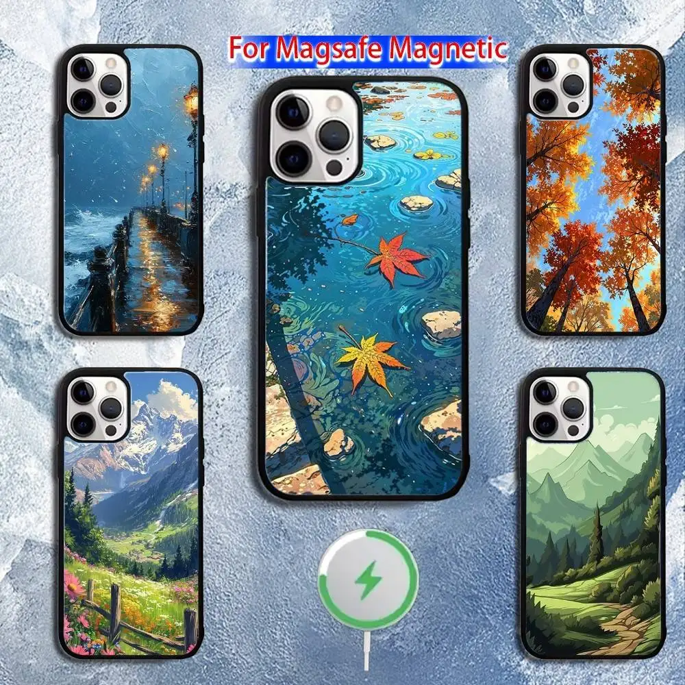 

L-Landscape art Phone Case For iPhone 16,15,14,13,12,11,Pro,Max,Plus,Mini,Magsafe,Magnetic Wireless Charging Case