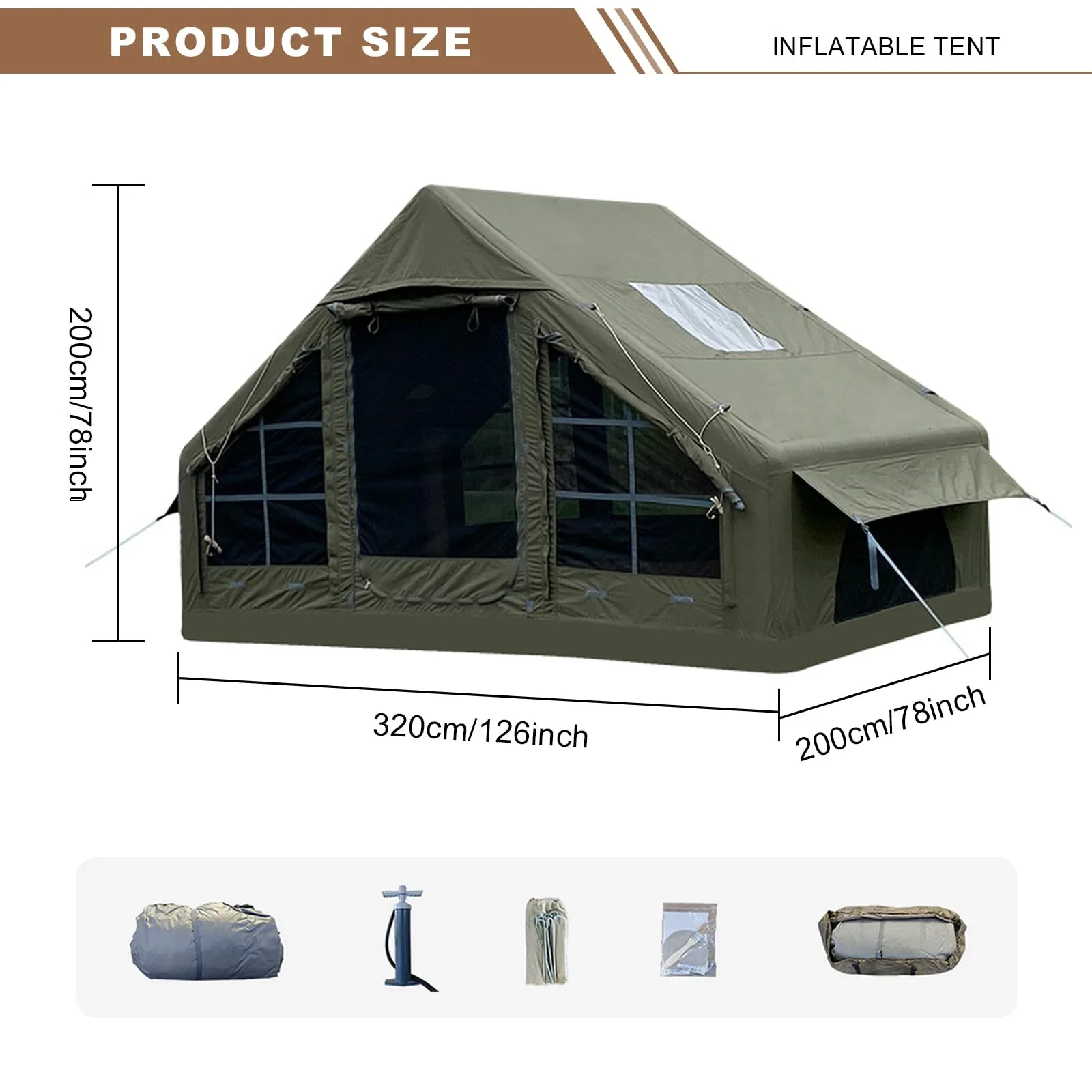 Outdoor 4-6 Person Inflatable Camping Tent with Oversized Canopy and Pump Easy Setup 4 Season Oxford Fabric Tent