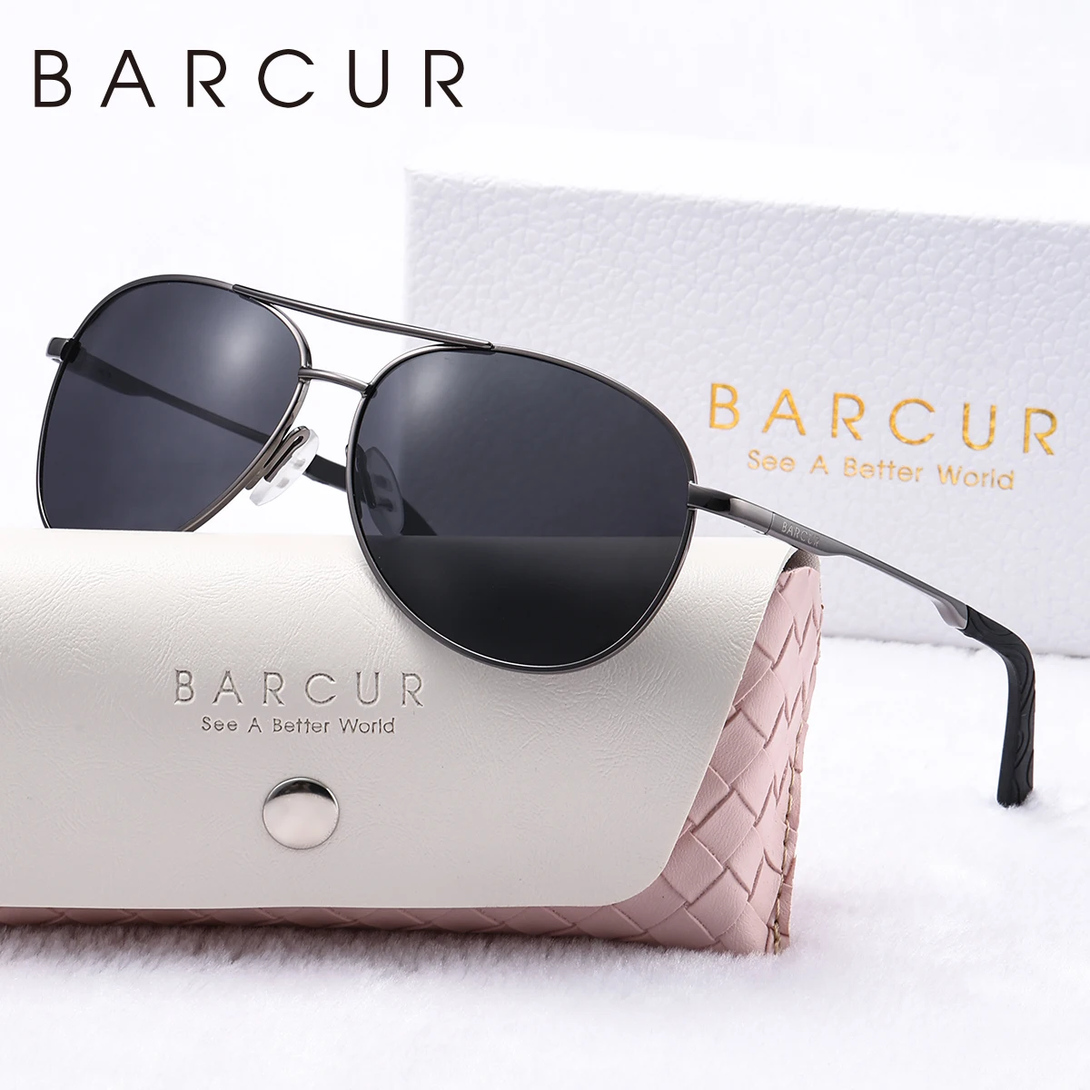 BARCUR Rosa polarisierte Sonnenbrille, leicht, Metall, ovaler Rahmen, blaue Farbverlaufslinse, Damen-Sonnenbrille, Bekleidungszubehör – Detail 6
