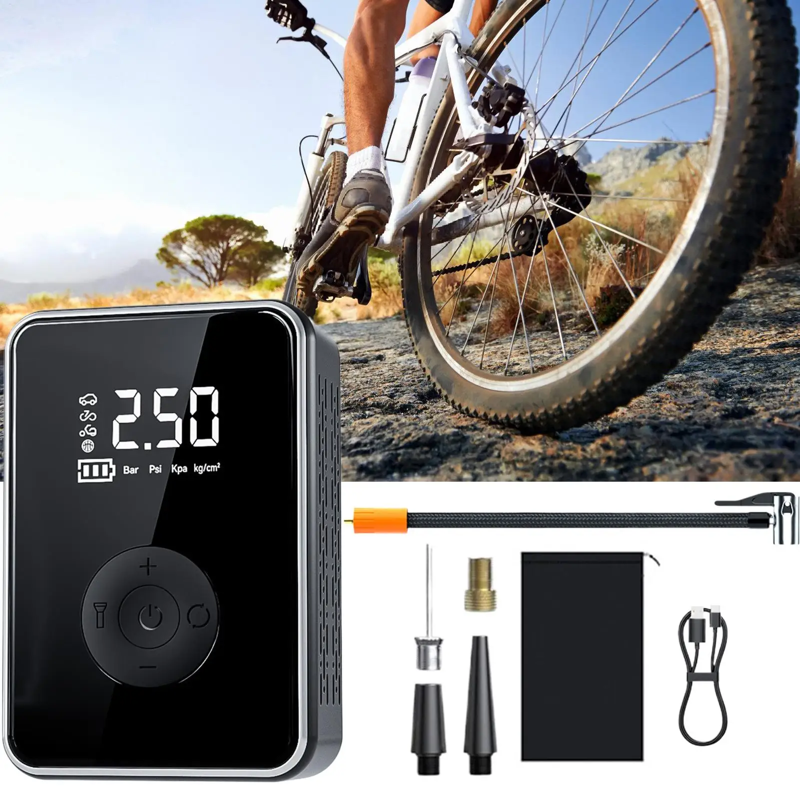 Portable Tire Inflator For Car Digital Display Cordless Inflator With Light Rechargeable Tire Air Compressor With Auto Shut-Off