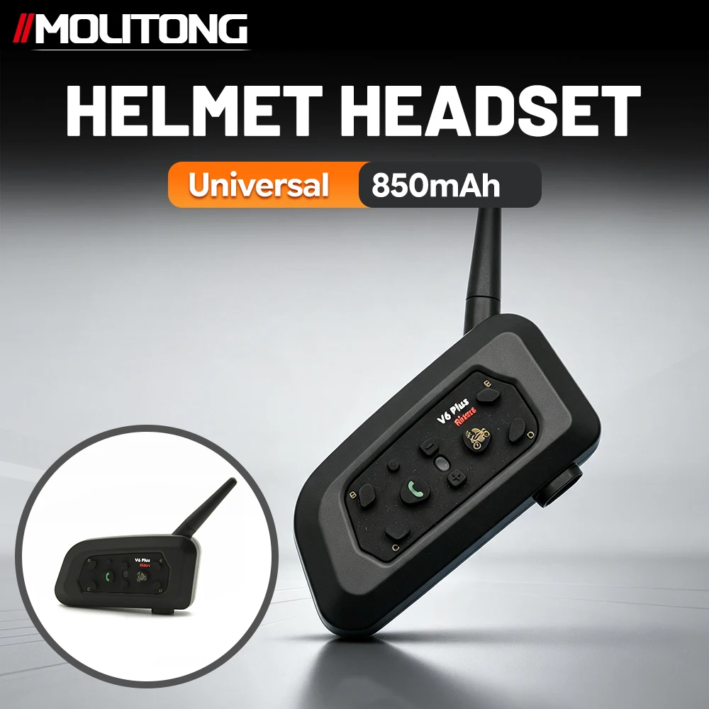EJEAS V6 PLUS Motorcycle Bluetooth Helmet Headset, 850mAh, 800m 6‑Riders Intercom Communicator, IP65 Waterproof