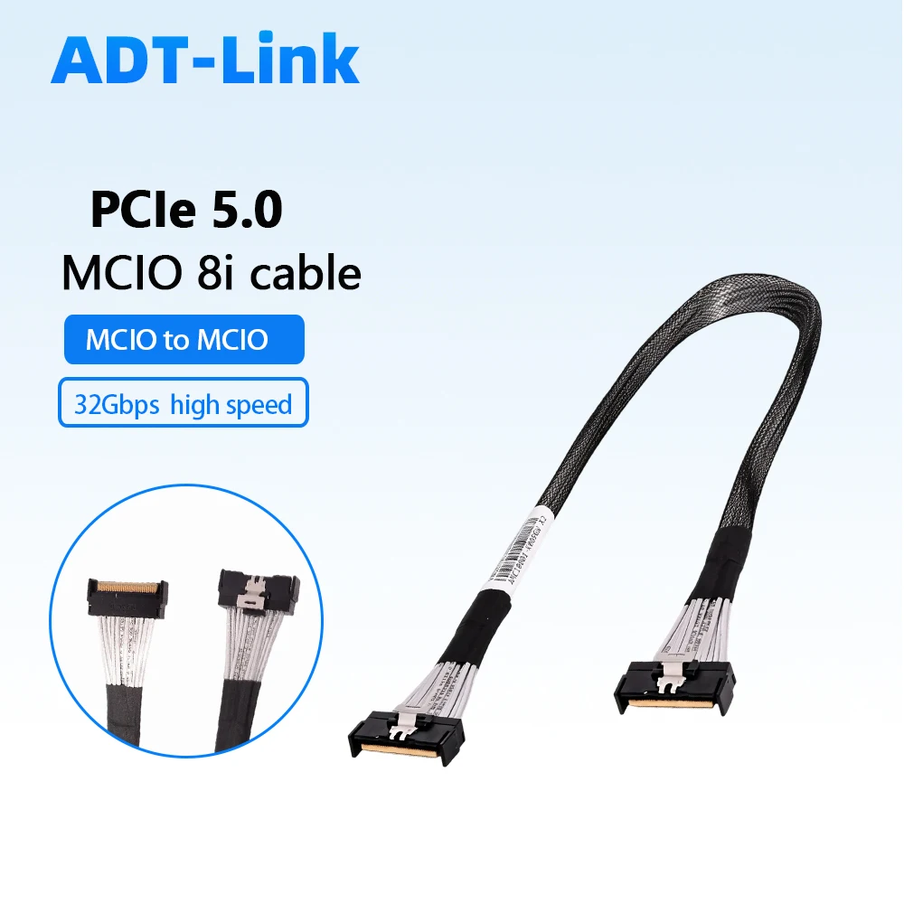 MCIO 8i To MCIO 8X Male To Male Cable / Adapter Card PCIe 5.0 32Gbps High Speed Server Braided  for AI GPU Storage Data Center