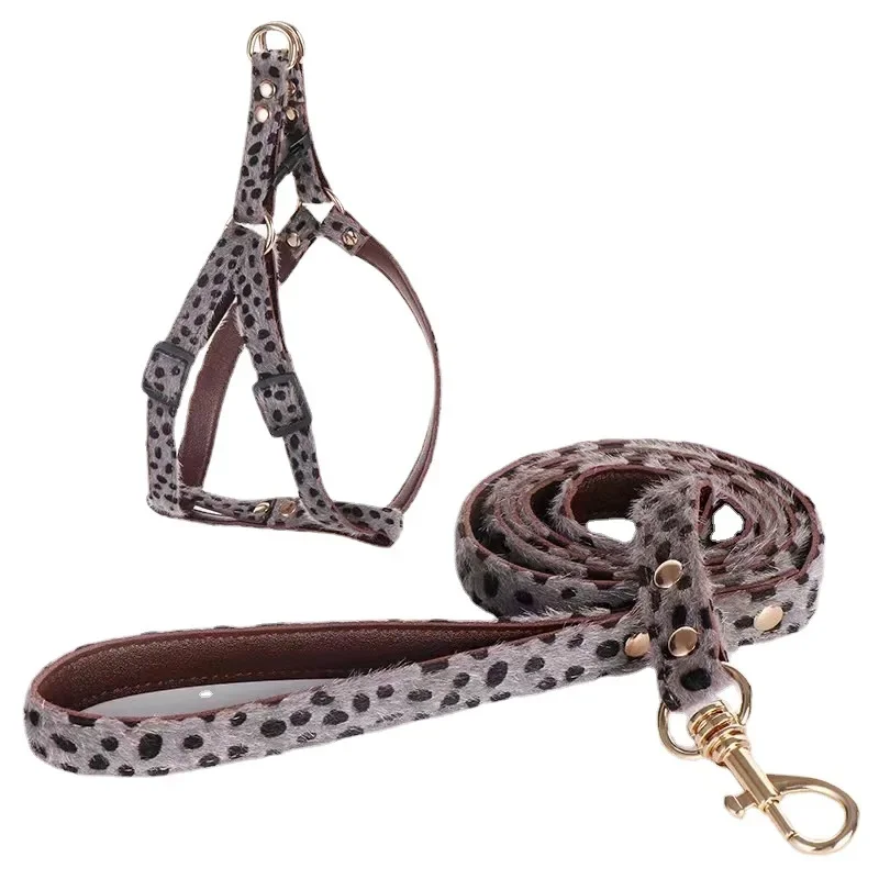 Leopard Print Horse Hair Pet Collar Dog Chest Back Leash Adjustable Fashion Dog Collar Cat Collar Pet Supplies Pet Accessories