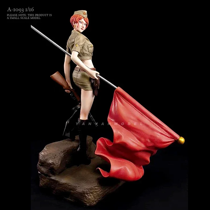 1/16 Resin  figure female officer holding flag DIY colorless and self-assembled A-1093