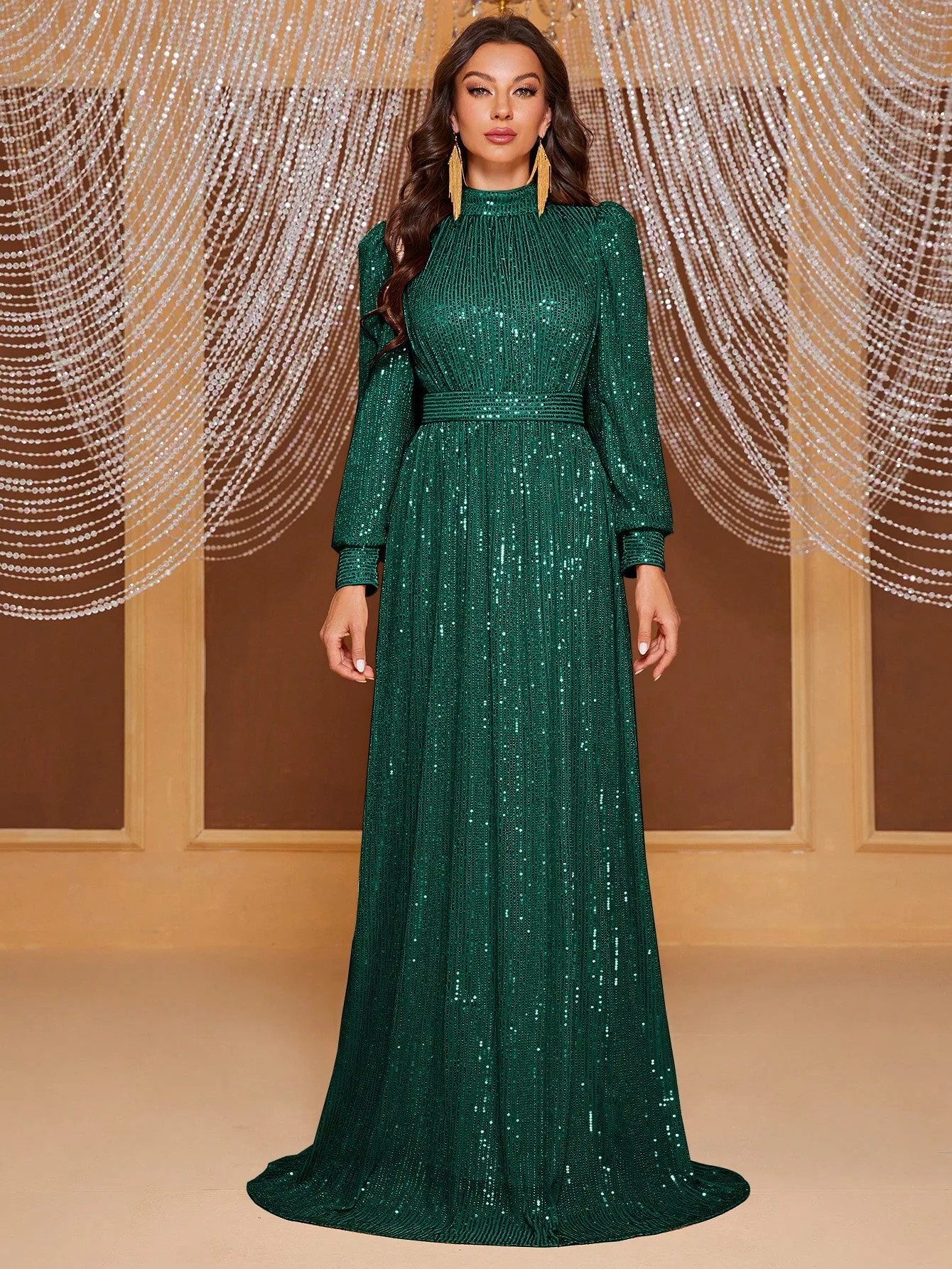 

New Fashion Sequined Women's Dress Long-Sleeved O-neck Dresses Elegant Party Sundress Lady Vintage Vestidos Oversized MGT819