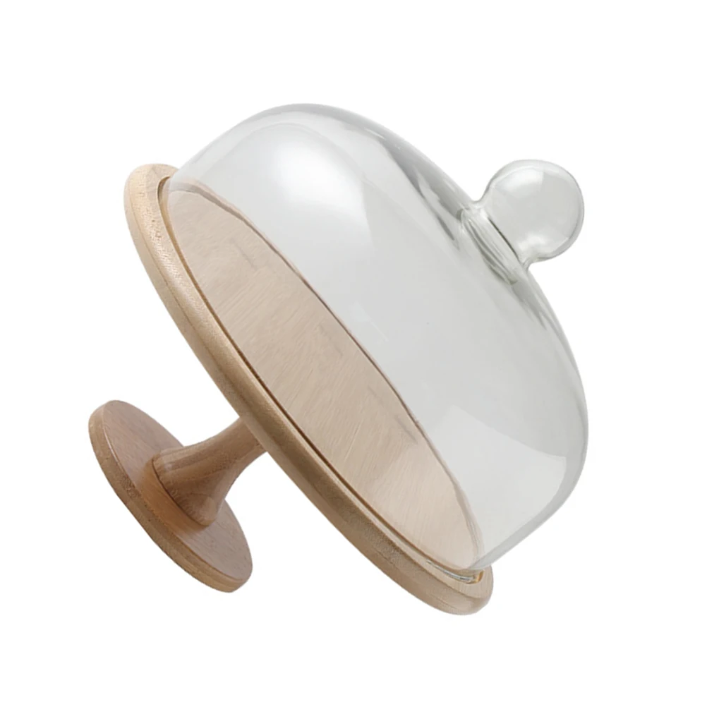 

Wooden Cake Display Tray Glass Cover High Quality Anti Dust Food Tray Transparent Decorative Pan Party Wedding Home Kitchen