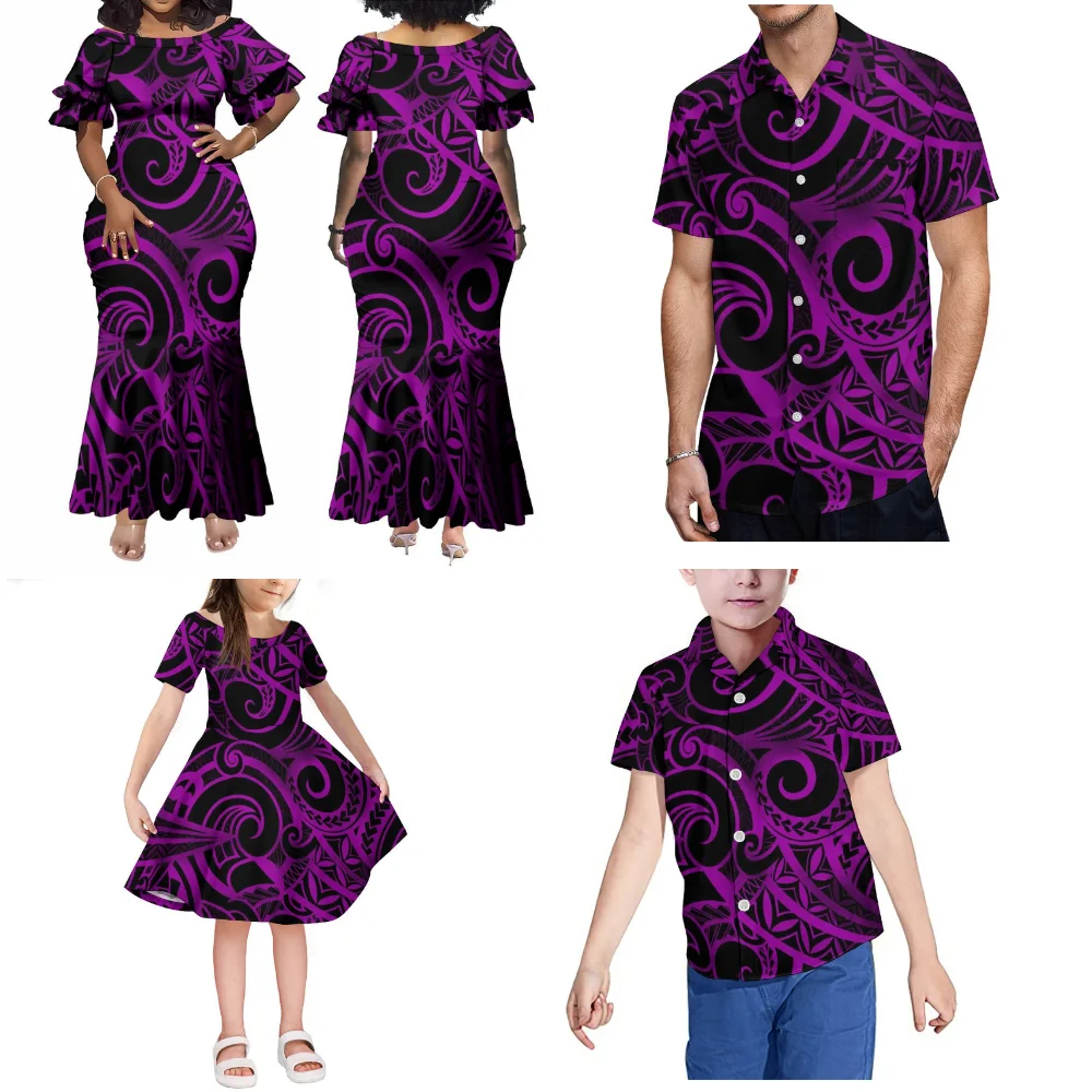 2025 Samoa Family Party Clothing Children'S Clothing Women'S Floral Dress Fishtail Maxi Polynesia Fiji Tonga Men'S Shirt Custom