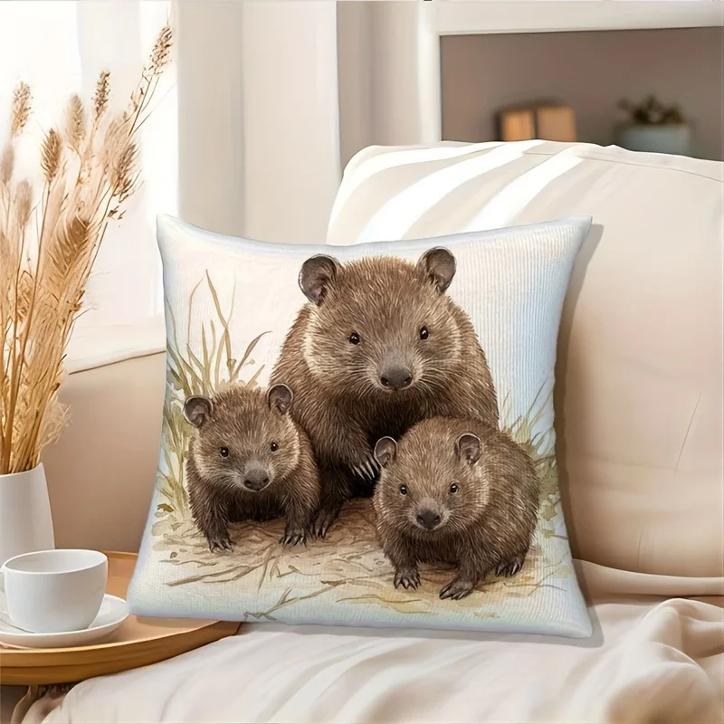 Groundhog Day Pillow Cover Short Plush Single Sided 18x18 Inch Invisible Zipper Washable Sofa Bed Decor