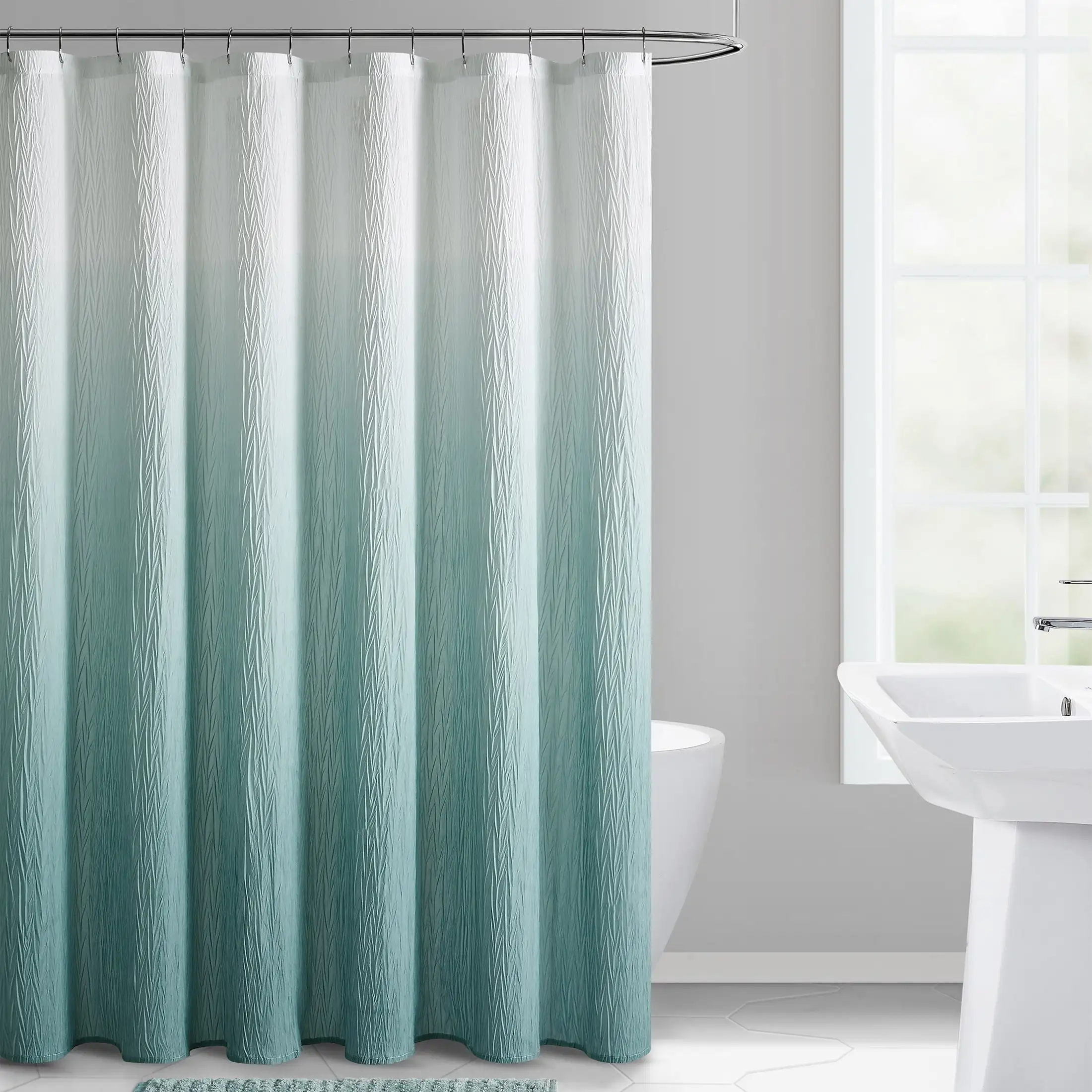 

Home Aqua Ombre Taffeta Shower Curtain Water Resistant Elegant Bathroom Decor