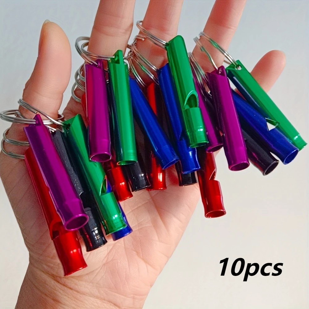 10pcs Random Color Colorful Emergency Survival Whistles with Keychain, for Camping Hiking Hunting Outdoor Sports