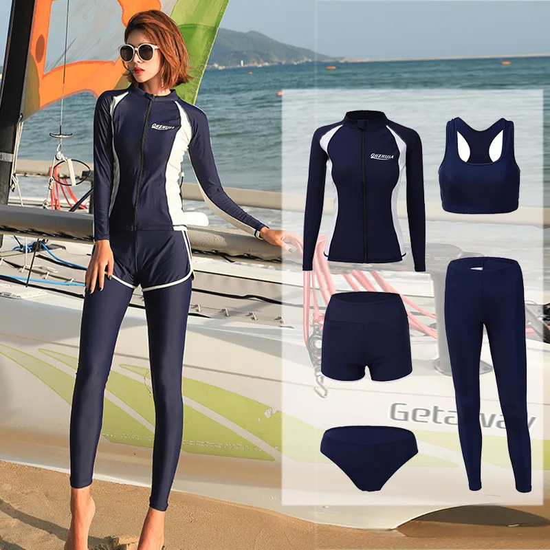 2024 new Long Sleeve  Surf Suit Rash Guards Women 5 Pieces Print Swimsuit Legging Swimwear Surfing Suit Bathing Suit