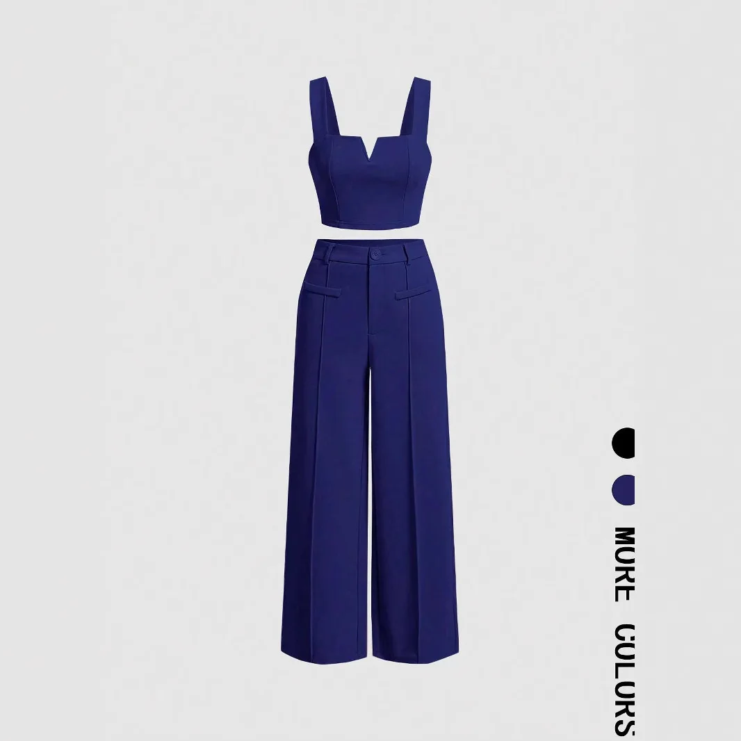 زهرة طباعة السراويل مجموعات النساء أزياء أنيقة أكمام اقتصاص أعلى واسعة الساقين السراويل قطعتين مجموعة الصيف جديد سيدة الدعاوى #4