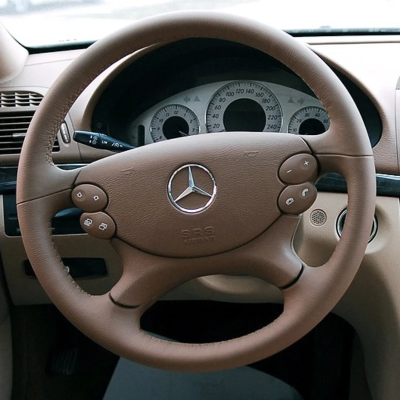 

Для Mercedes Benz E-Class 280 230 350 2006-2008 ручной работы, нескользящий, кофейного цвета, натуральная кожа, чехол на руль автомобиля