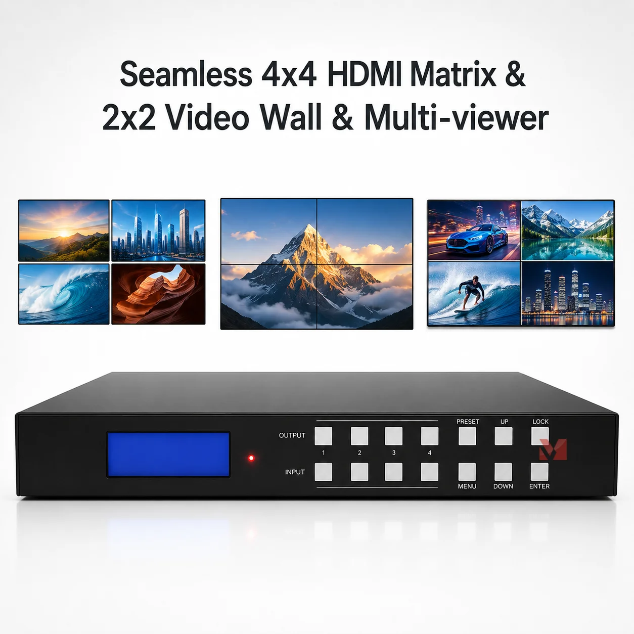 4K60Hz HDMI 4x4 Seamless Matrix 2x2 Video Wall 4x1 Multi-Viewer 4x4 HDMI Matrix Switch for Video Wall Control System